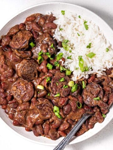 bowl of instant pot red beans and rice.