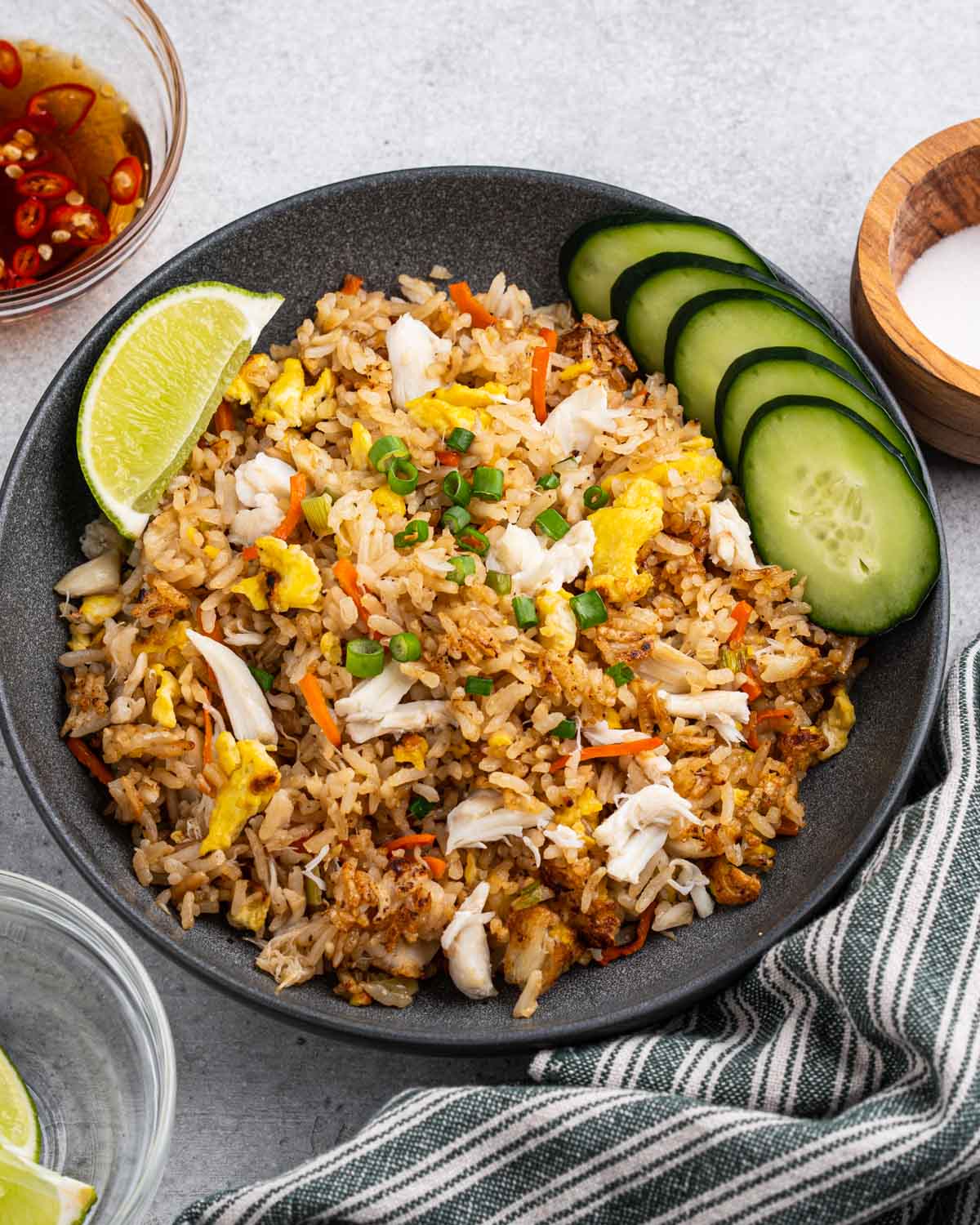 Plate of crab fried rice.