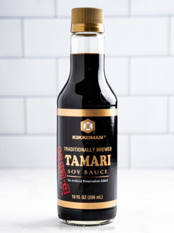 Bottle of tamari soy sauce.